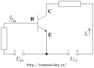 Tranzistor typu NPN zapojený do obvodu se společným emitorem
